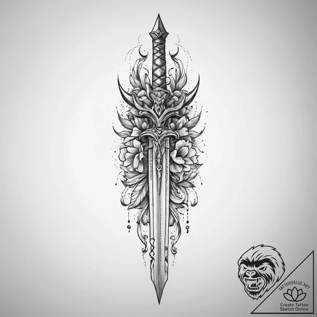 Dagger, tattoo drawing outline, blackwork tat... - tattoo sketch (№1755641211_0, 19.08.2025 22:06) — tattoovalue.net