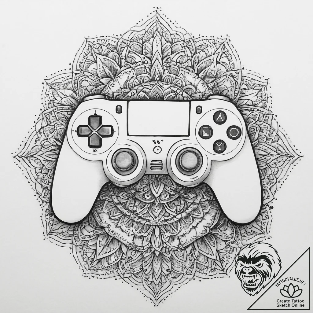 Tattoo sketch a game controller with a delica... - tattoo sketch (№1755641626_0, 19.08.2025 22:13) — tattoovalue.net