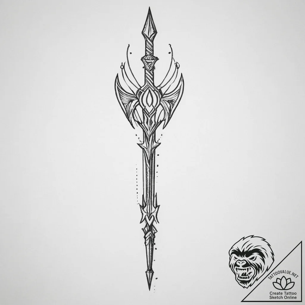 Spear, tattoo sketch design, clean lines, cri... - tattoo sketch (№1755643306_0, 19.08.2025 22:41) — tattoovalue.net