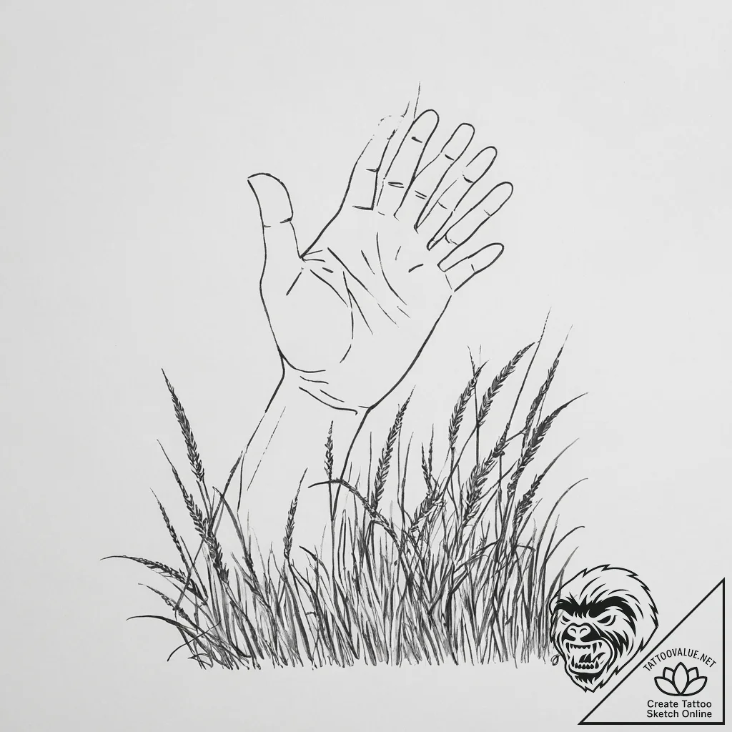 A person's hand reaching out to touch a field... - tattoo sketch (№1755643916_0, 19.08.2025 22:51) — tattoovalue.net