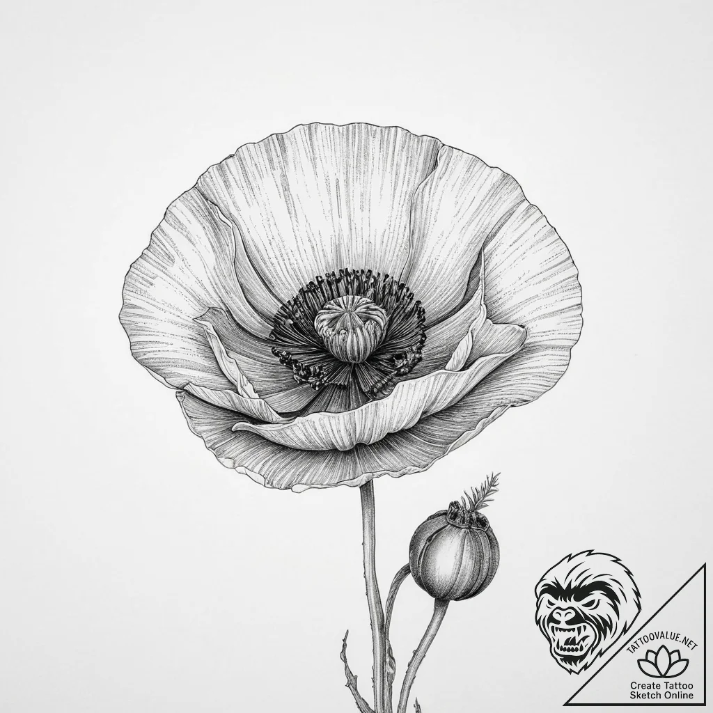 A poppy flower field - tattoo sketch (№1755644339_0, 19.08.2025 22:58) — tattoovalue.net