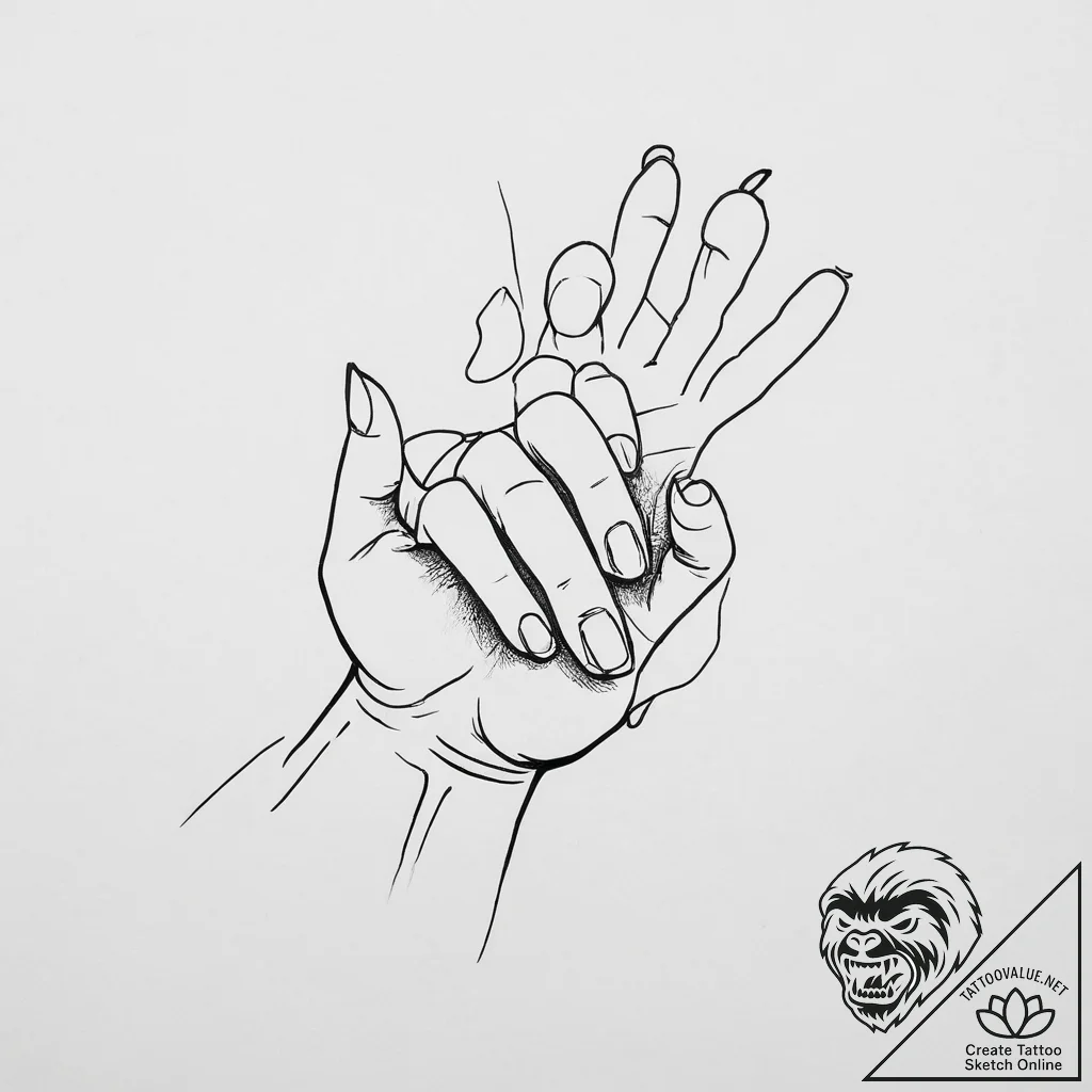 Tattoo sketch a child's hand holding an adult... - tattoo sketch (№1755645177_0, 19.08.2025 23:12) — tattoovalue.net