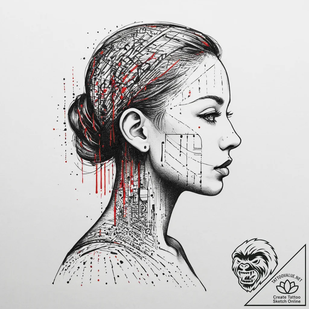 Binary code forming a silhouette, tattoo draw... - tattoo sketch (№1755663110_0, 20.08.2025 04:11) — tattoovalue.net