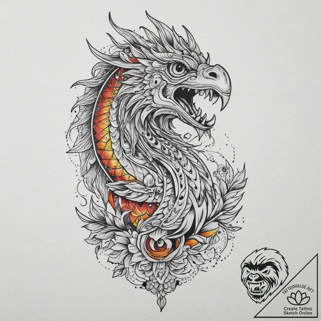 Quetzalcoatl, tattoo sketch design, vibrant c... - tattoo sketch (№1755663924_0, 20.08.2025 04:25) — tattoovalue.net