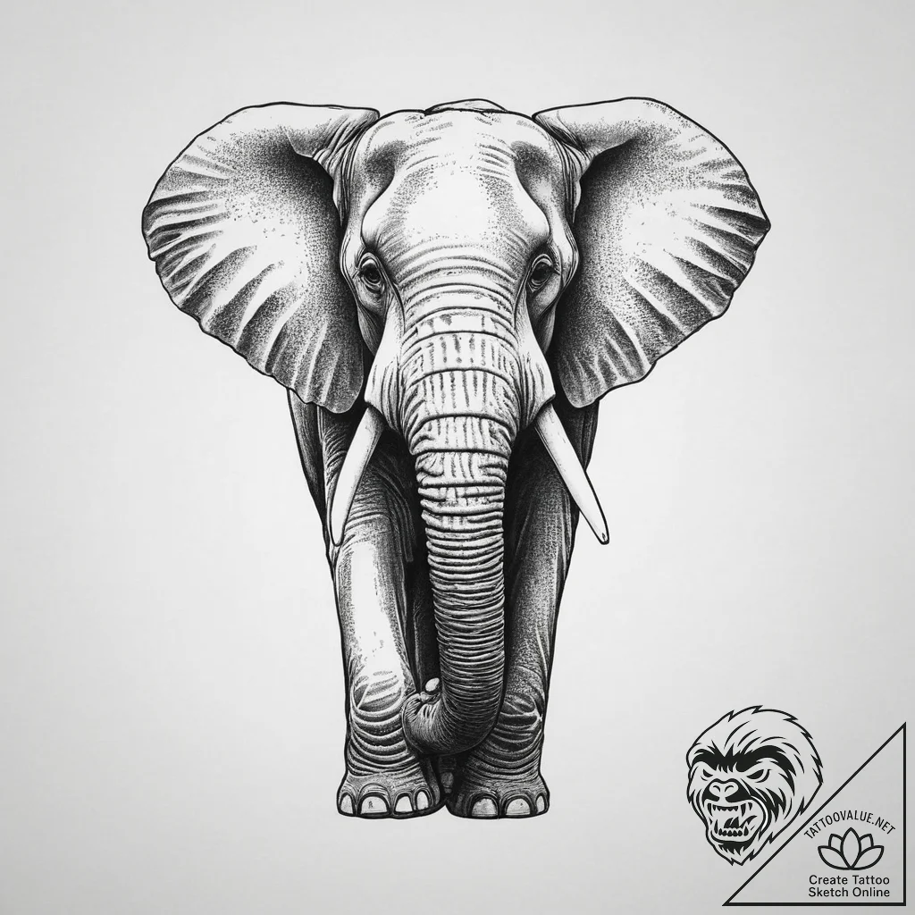 Elephant, ink illustration for tattoo, sepia... - tattoo sketch (№1755664122_0, 20.08.2025 04:28) — tattoovalue.net