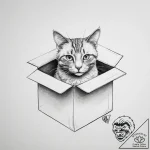 Schrodinger’s cat in a box, concept art for t… – tattoo sketch (№1755665120_0, 20.08.2025 04:45) — tattoovalue.net