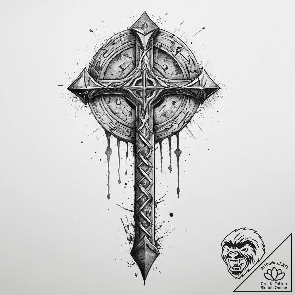 Tattoo sketch: a war hammer stylized after pe... - tattoo sketch (№1755665319_0, 20.08.2025 04:48) — tattoovalue.net