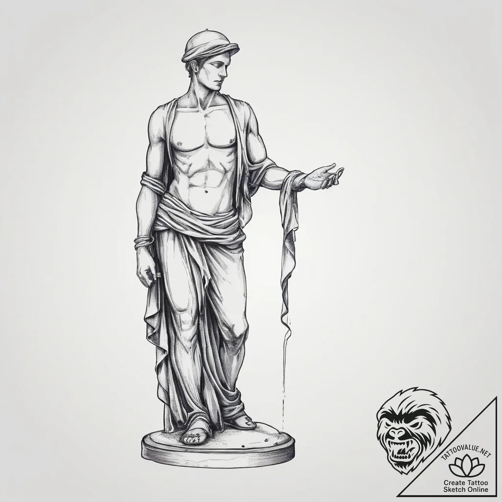 A street performer disguised as a silver stat... - tattoo sketch (№1755665916_0, 20.08.2025 04:58) — tattoovalue.net