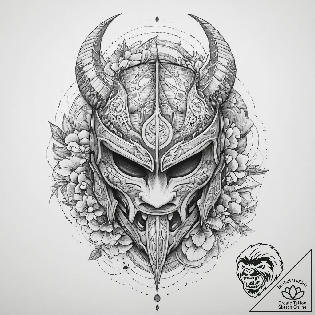 Tattoo sketch a stylized spartan helmet merge... - tattoo sketch (№1755667312_0, 20.08.2025 05:21) — tattoovalue.net
