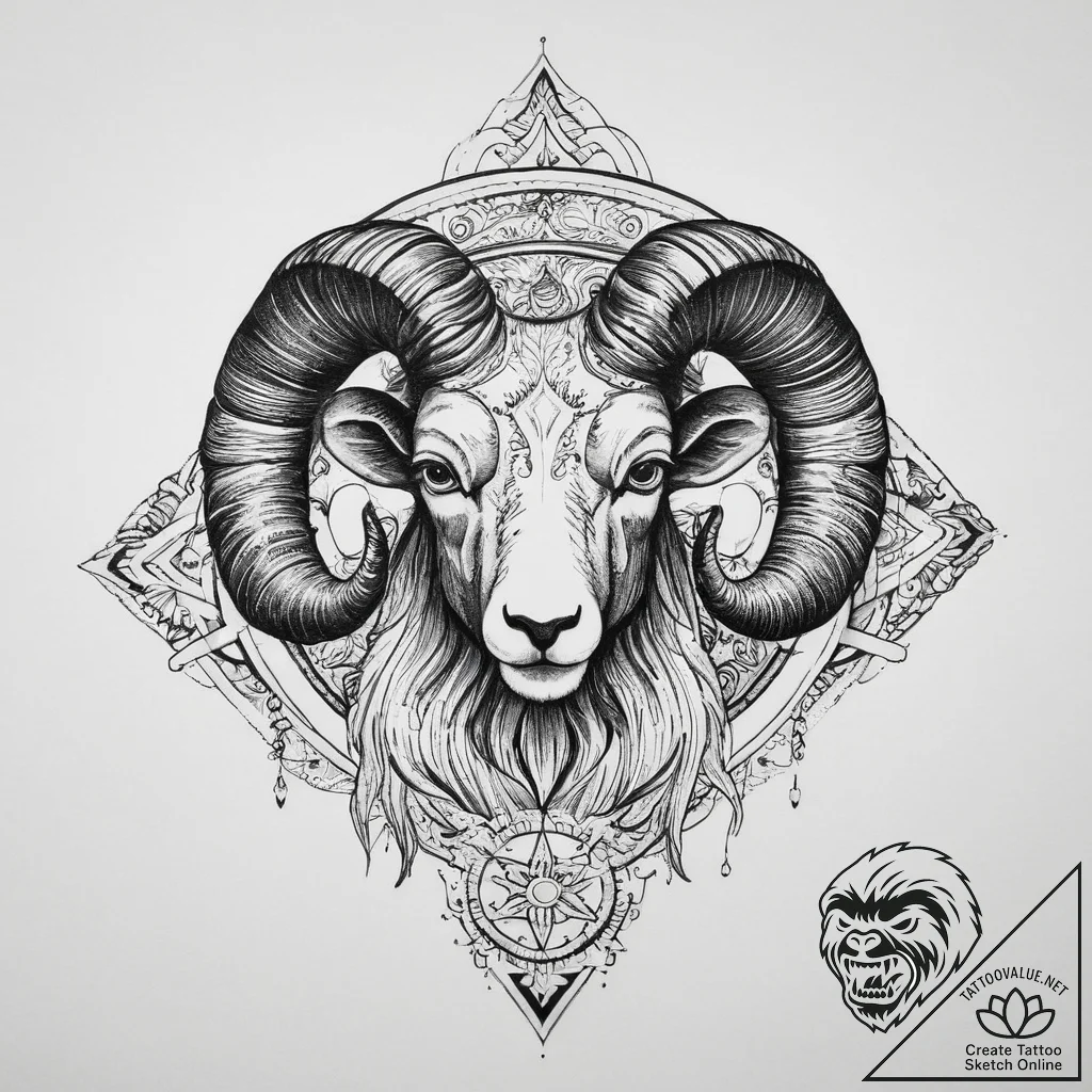 Tattoo sketch an aries ram with mars' glyph e... - tattoo sketch (№1755667511_0, 20.08.2025 05:25) — tattoovalue.net