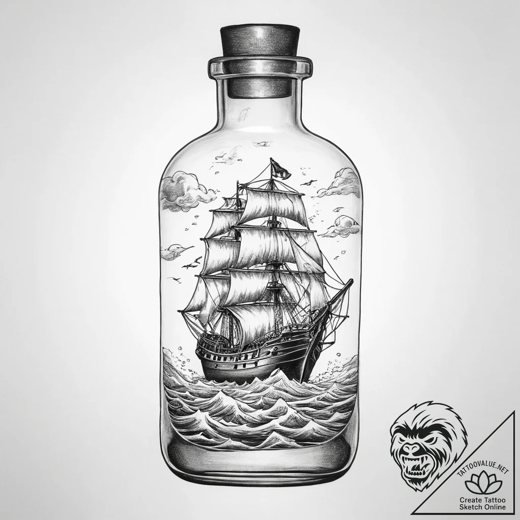 A ship in a bottle (is there, but can be a st... - tattoo sketch (№1755667910_0, 20.08.2025 05:31) — tattoovalue.net