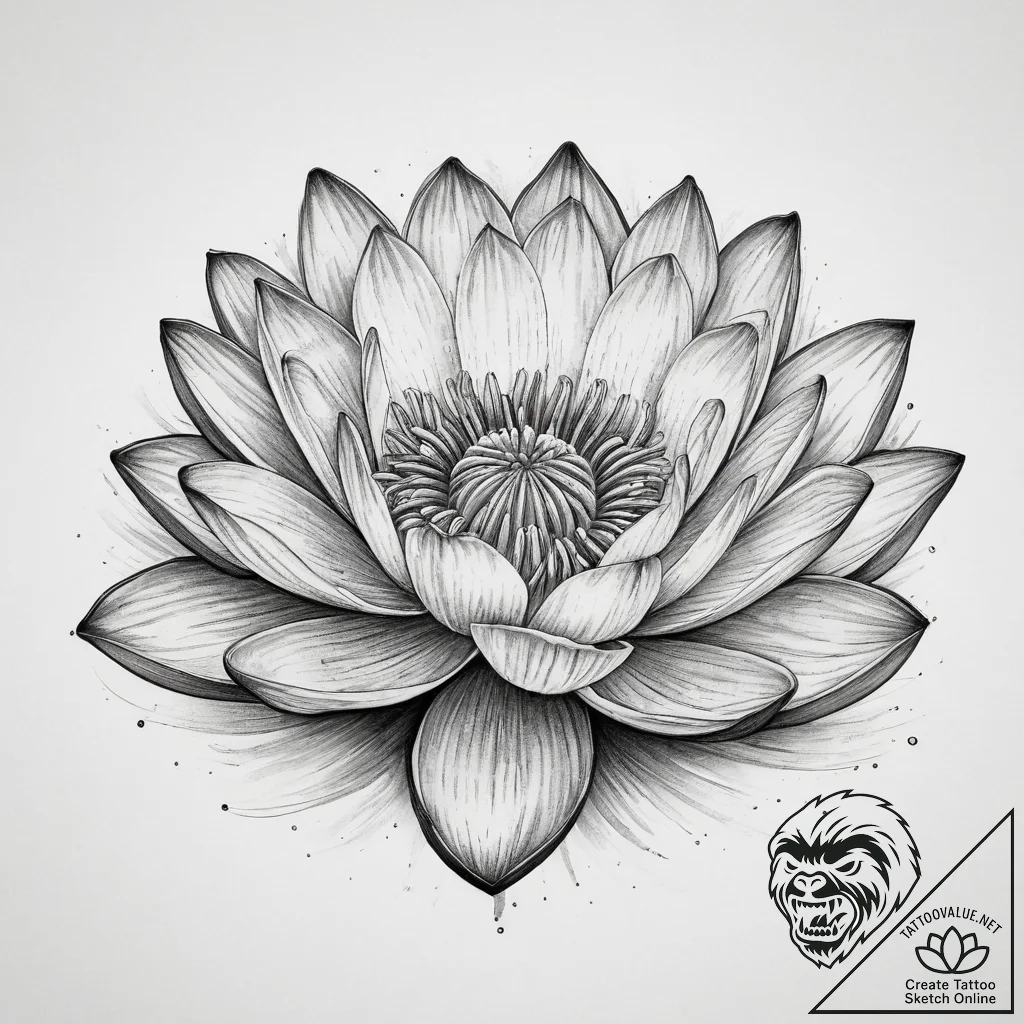 Water lily, tattoo sketch design, on a clean... - tattoo sketch (№1755668308_0, 20.08.2025 05:38) — tattoovalue.net