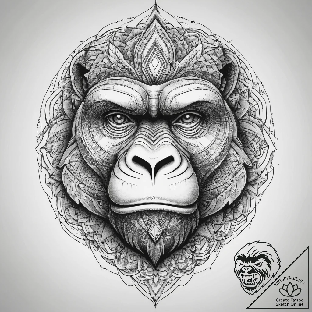 Tattoo sketch a powerful gorilla, hands clenc... - tattoo sketch (№1755668707_0, 20.08.2025 05:45) — tattoovalue.net