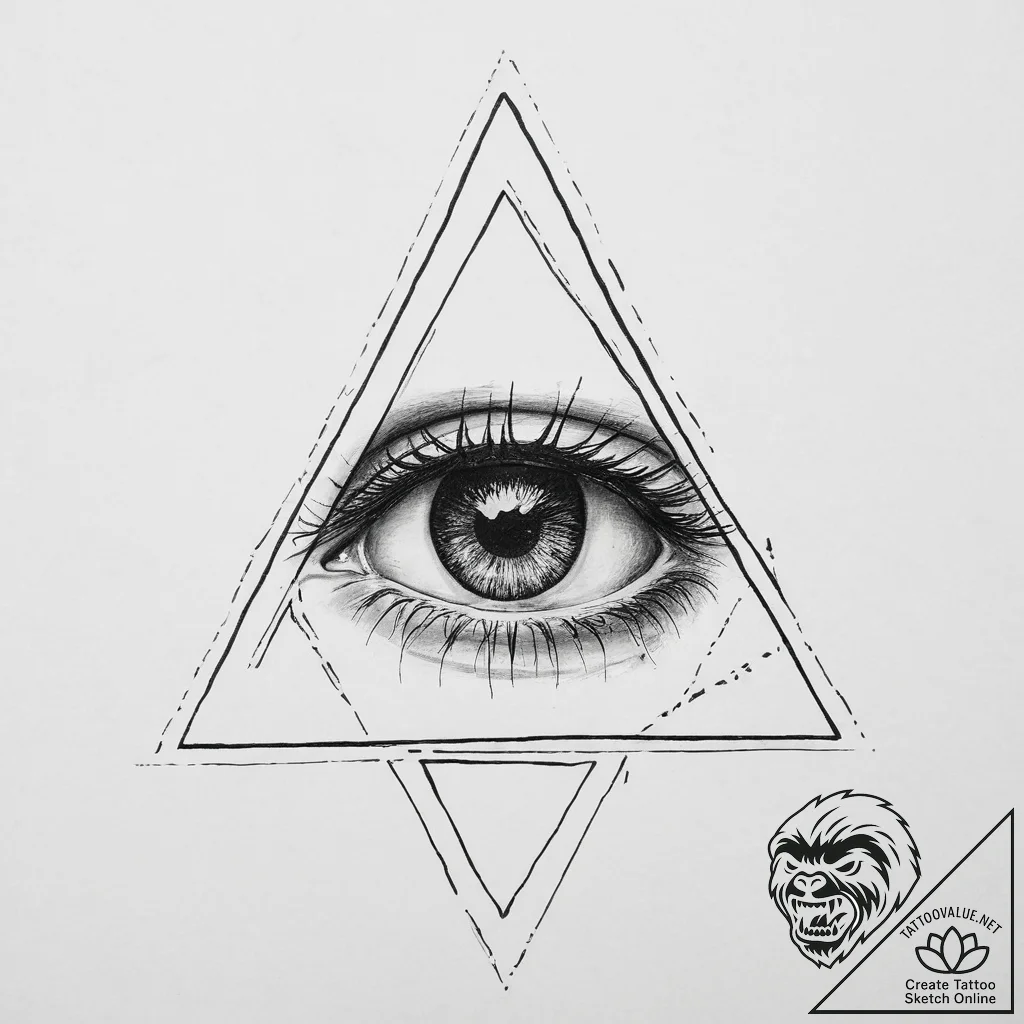 Eye in triangle, concept art for tattoo, on a... - tattoo sketch (№1755669308_0, 20.08.2025 05:55) — tattoovalue.net