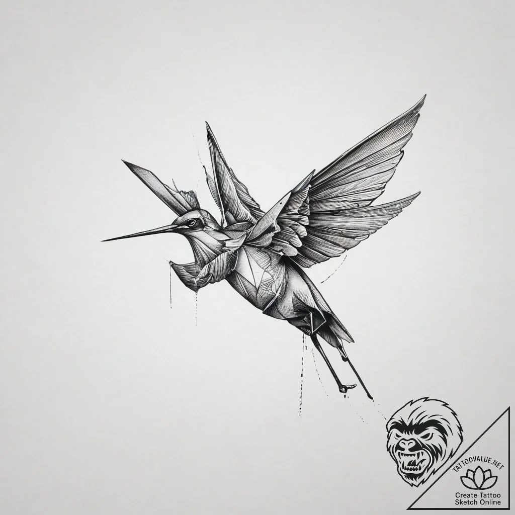Tattoo design a tiny paper crane., ink illust... - tattoo sketch (№1755669506_0, 20.08.2025 05:58) — tattoovalue.net