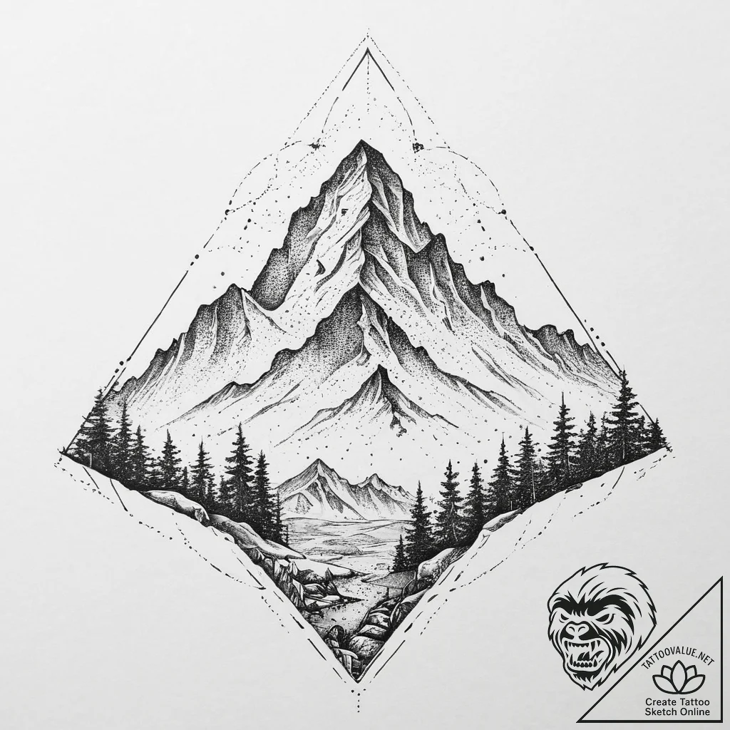 Tattoo sketch a snowy mountain peak with a hi... - tattoo sketch (№1755670107_0, 20.08.2025 06:08) — tattoovalue.net