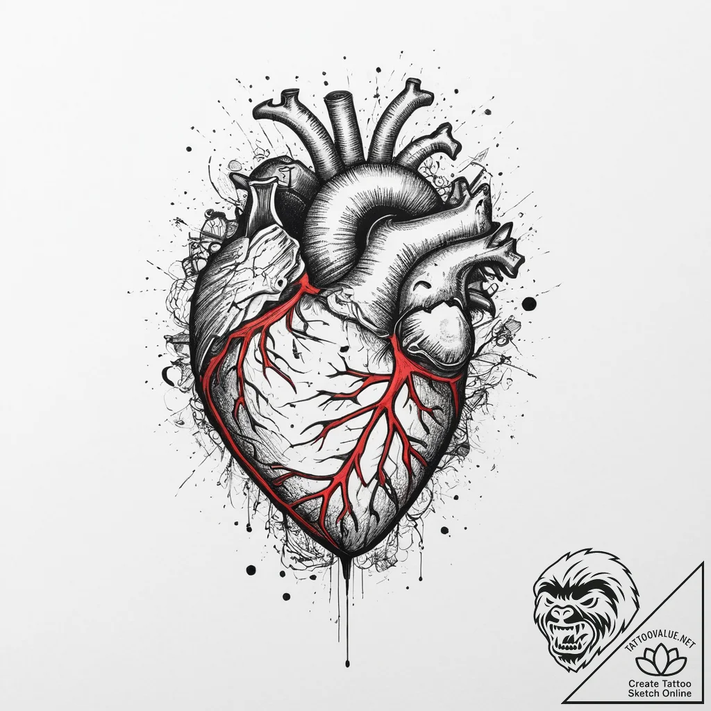 Tattoo sketch a realistic anatomical heart wi... - tattoo sketch (№1755673085_0, 20.08.2025 06:58) — tattoovalue.net