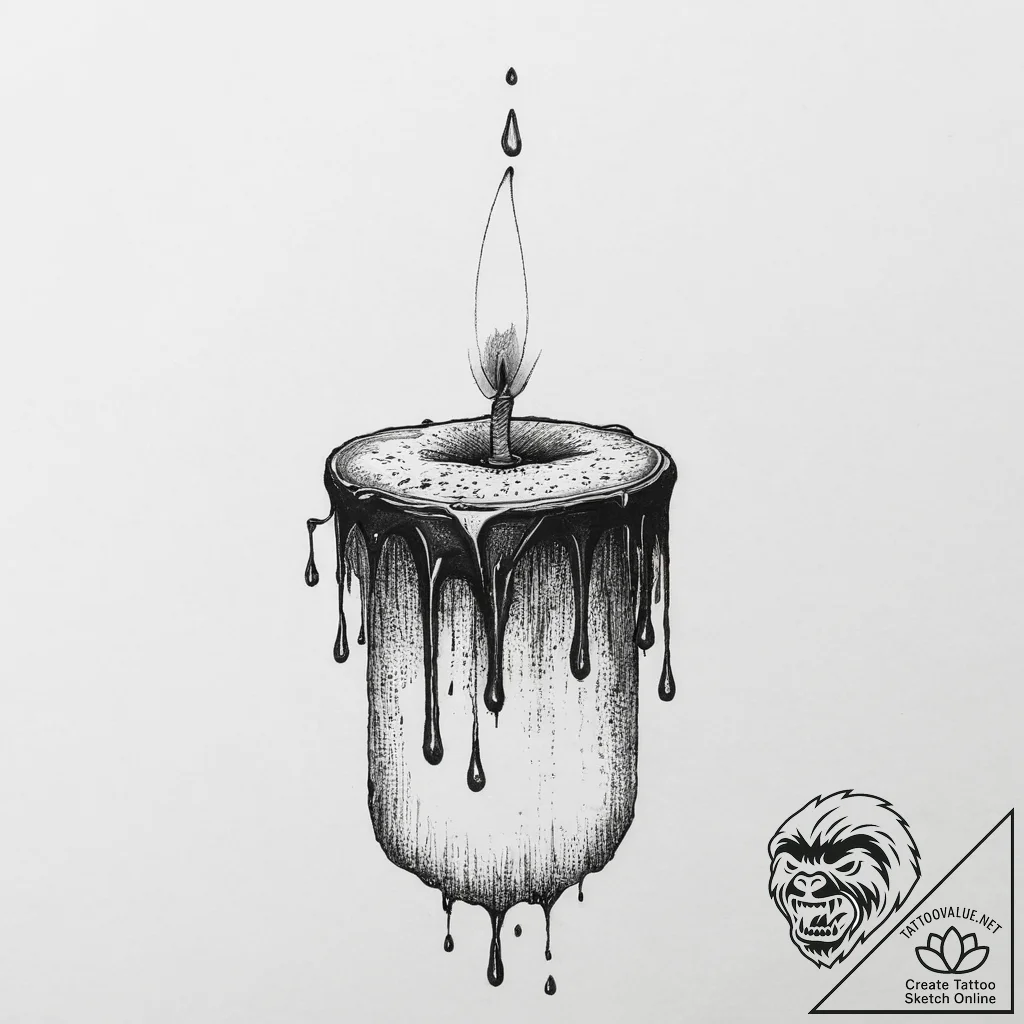 Tattoo design a single, dripping candle, evok... - tattoo sketch (№1755702455_0, 20.08.2025 15:07) — tattoovalue.net
