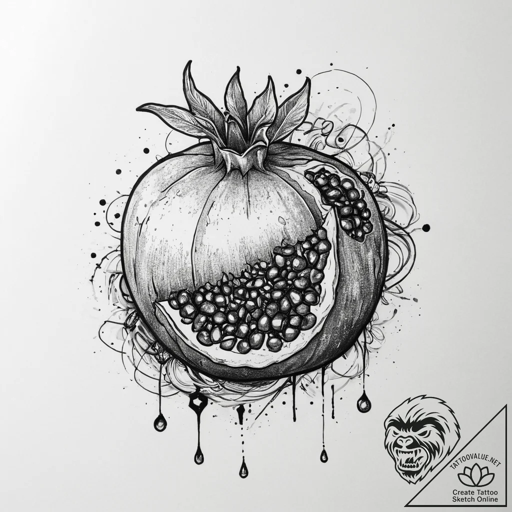 A close-up of a pomegranate's jewel-like seed... - tattoo sketch (№1755702856_0, 20.08.2025 15:14) — tattoovalue.net