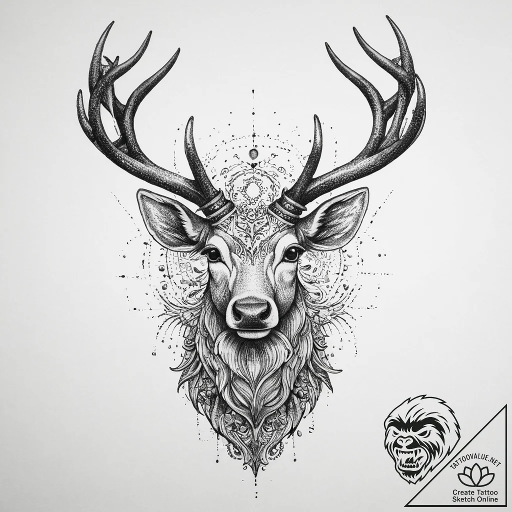 A peryton (winged stag), tattoo line art, old... - tattoo sketch (№1755703055_0, 20.08.2025 15:17) — tattoovalue.net