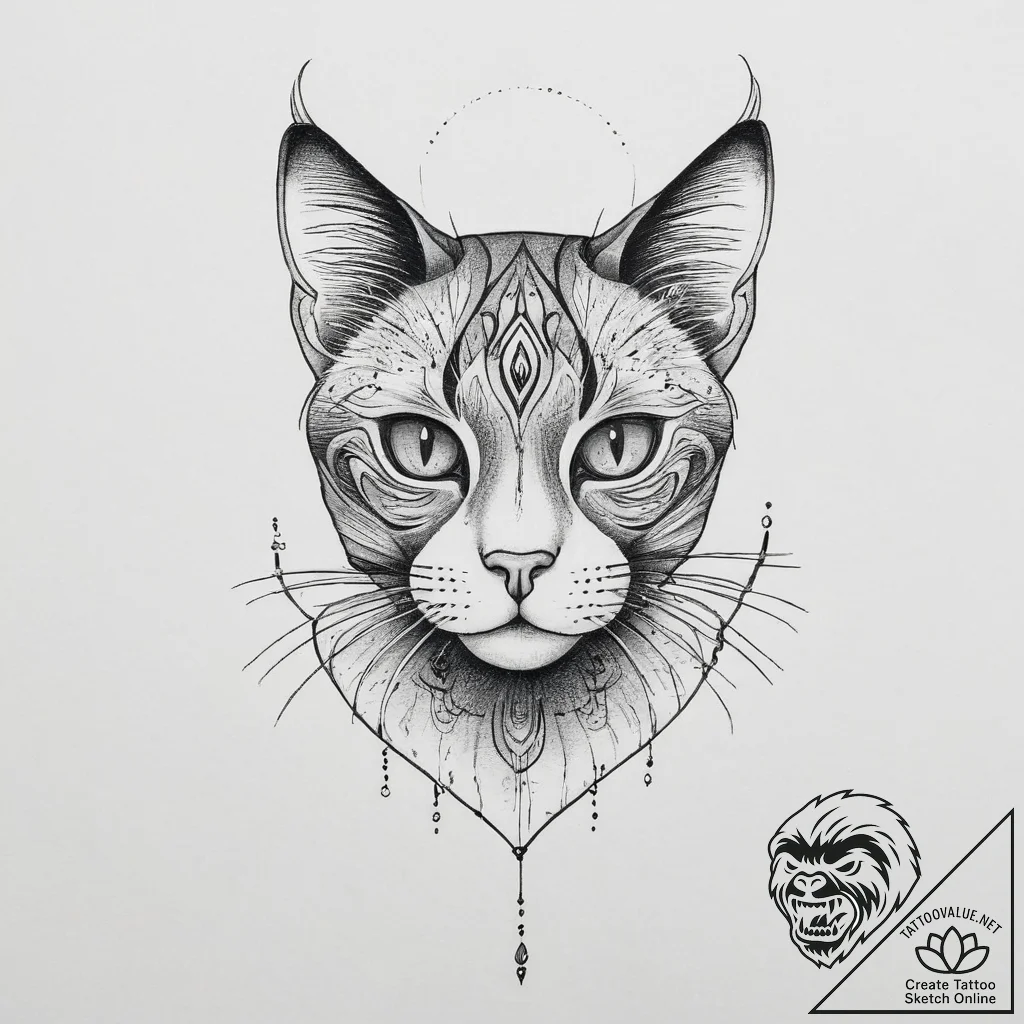 Tattoo sketch a stylized black cat, alluring... - tattoo sketch (№1755703493_0, 20.08.2025 15:24) — tattoovalue.net