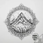 A majestic, snow-capped mountain peak breakin… – tattoo sketch (№1755703708_0, 20.08.2025 15:28) — tattoovalue.net