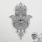 Hand of fatima, concept art for tattoo, fine… – tattoo sketch (№1755704111_0, 20.08.2025 15:35) — tattoovalue.net