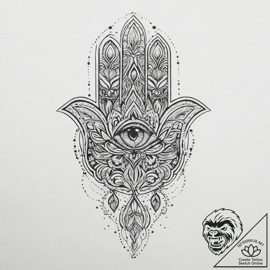 Hand of fatima, concept art for tattoo, fine... - tattoo sketch (№1755704111_0, 20.08.2025 15:35) — tattoovalue.net