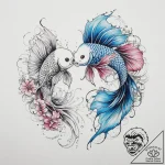 Two fighting fish (siamese fighting fish), ta… – tattoo sketch (№1755704511_0, 20.08.2025 15:41) — tattoovalue.net