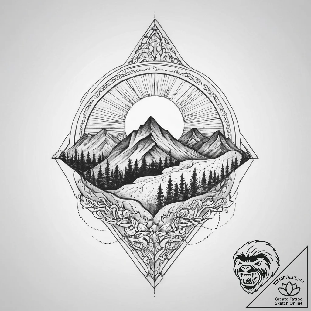 Tattoo sketch a geometric mountain range with... - tattoo sketch (№1755706172_0, 20.08.2025 16:09) — tattoovalue.net