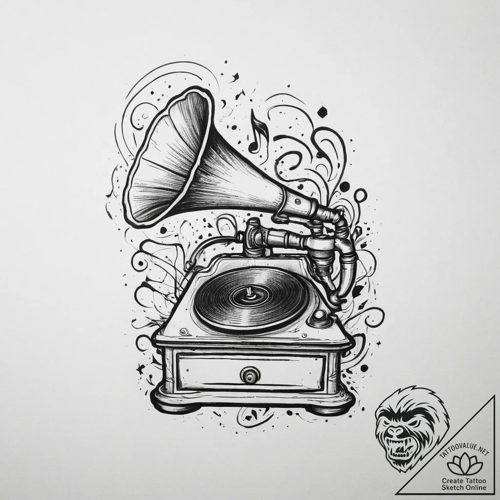 Tattoo design a small, classic phonograph wit... - tattoo sketch (№1755708571_0, 20.08.2025 16:49) — tattoovalue.net