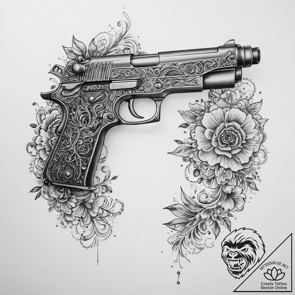 Machine gun, tattoo sketch design, black and... - tattoo sketch (№1755709816_0, 20.08.2025 17:10) — tattoovalue.net
