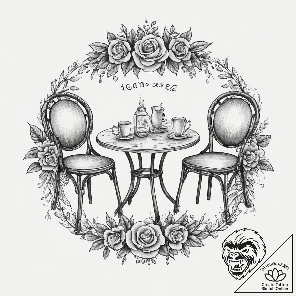 A charming parisian street cafe, with wicker... - tattoo sketch (№1755710855_0, 20.08.2025 17:27) — tattoovalue.net
