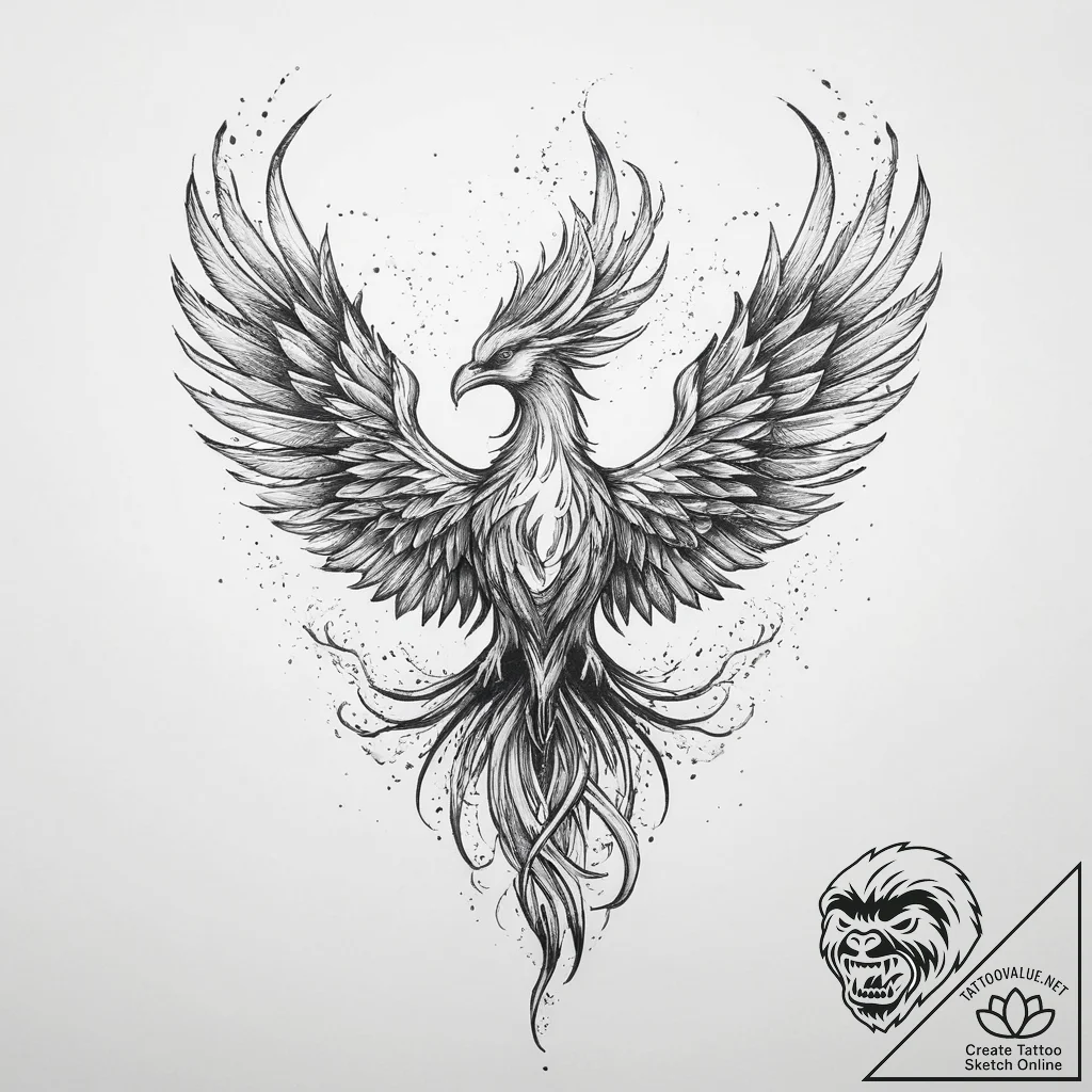 Tattoo sketch a phoenix rising majestically f... - tattoo sketch (№1755712301_0, 20.08.2025 17:51) — tattoovalue.net