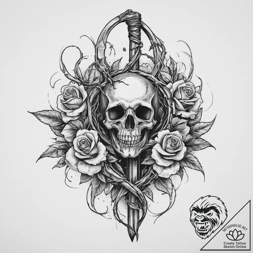 Tattoo sketch: a hand holding a scythe or a s... - tattoo sketch (№1755712719_0, 20.08.2025 17:58) — tattoovalue.net