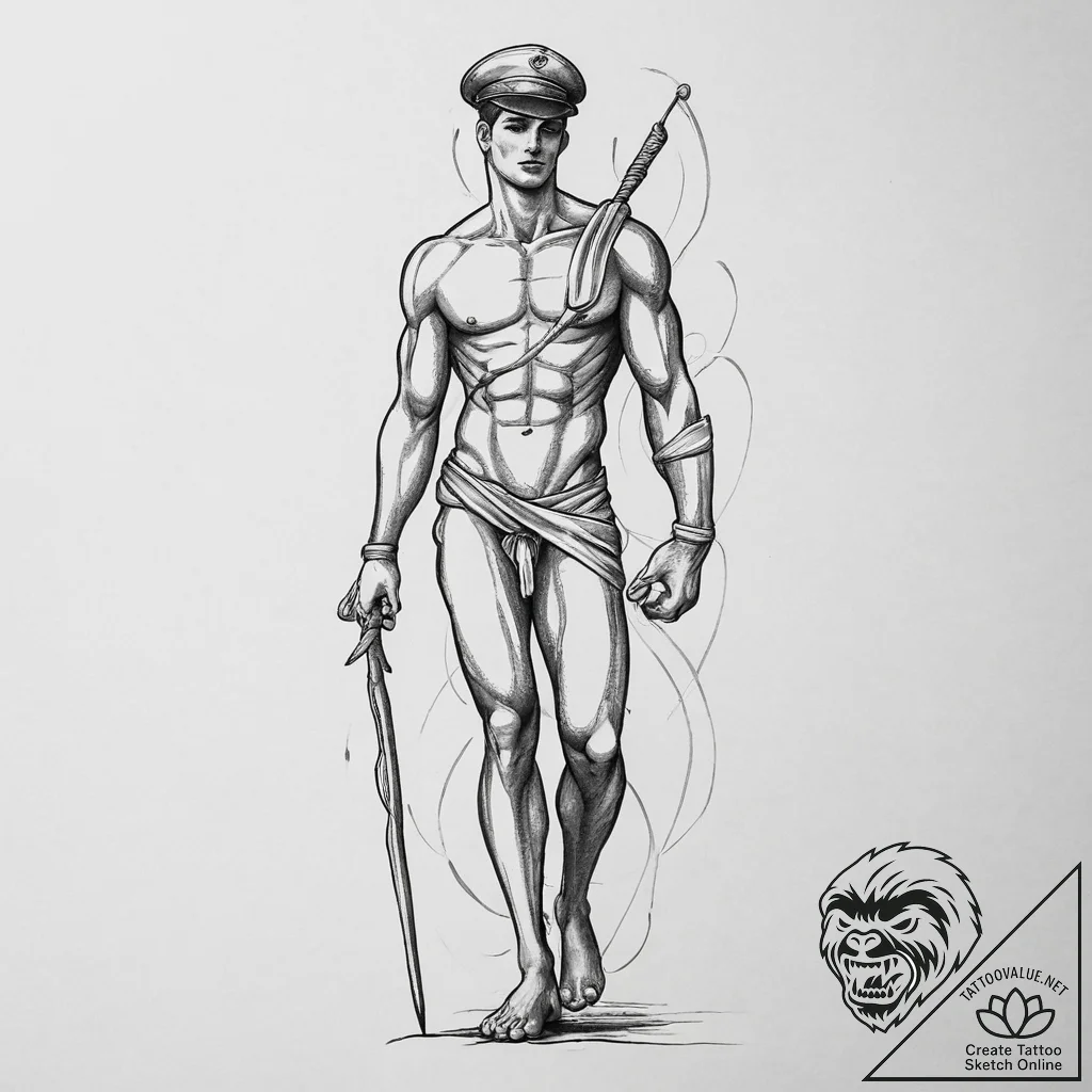 A street performer disguised as a silver stat... - tattoo sketch (№1755713550_0, 20.08.2025 18:12) — tattoovalue.net