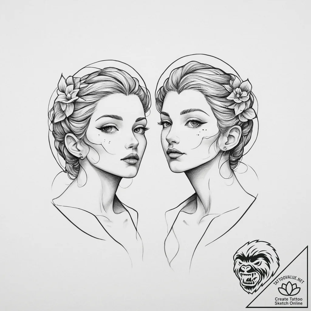 Tattoo sketch gemini twin figures, one with a... - tattoo sketch (№1755714968_0, 20.08.2025 18:36) — tattoovalue.net