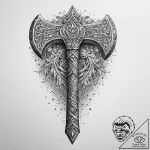 Tattoo design a battle-worn barbarian axe wit… – tattoo sketch (№1755715171_0, 20.08.2025 18:39) — tattoovalue.net