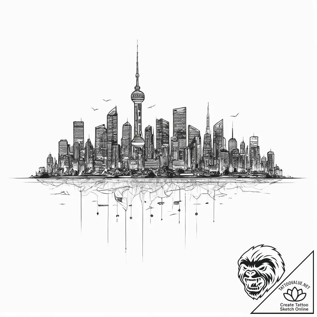 The neon-lit, cyberpunk-esque streets of a fu... - tattoo sketch (№1755716402_0, 20.08.2025 19:00) — tattoovalue.net