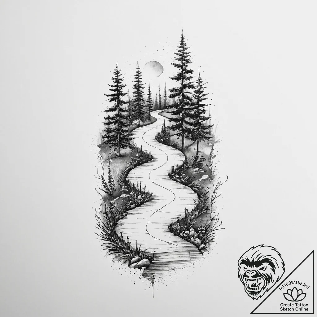 Tattoo design a winding path or road, symboli... - tattoo sketch (№1755717028_0, 20.08.2025 19:10) — tattoovalue.net