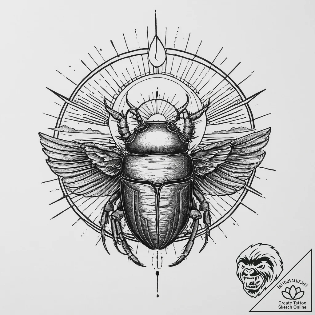 An egyptian scarab pushing the sun (is there,... - tattoo sketch (№1755717442_0, 20.08.2025 19:17) — tattoovalue.net