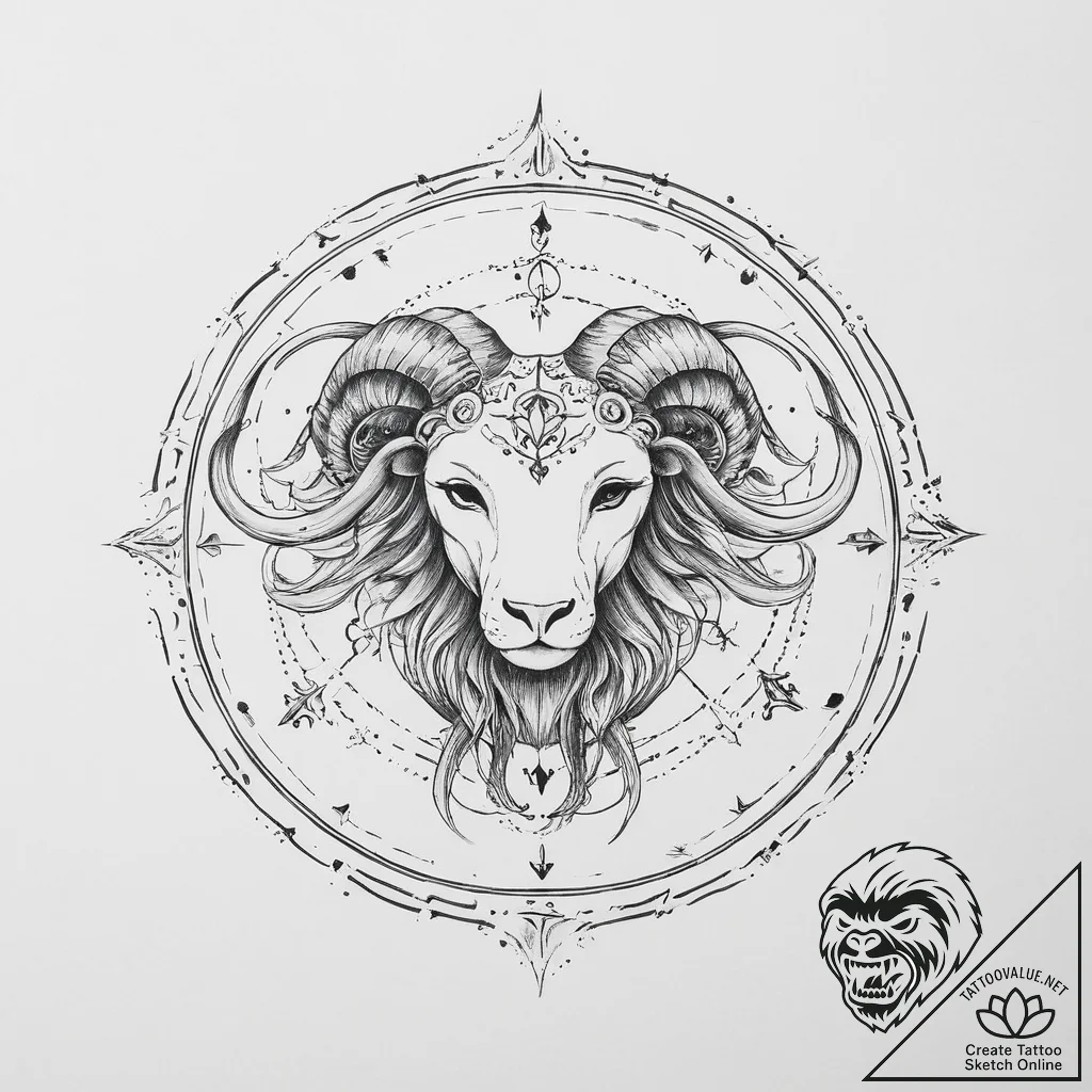 Tattoo sketch a zodiac symbol with a tiny, ab... - tattoo sketch (№1755719091_0, 20.08.2025 19:44) — tattoovalue.net