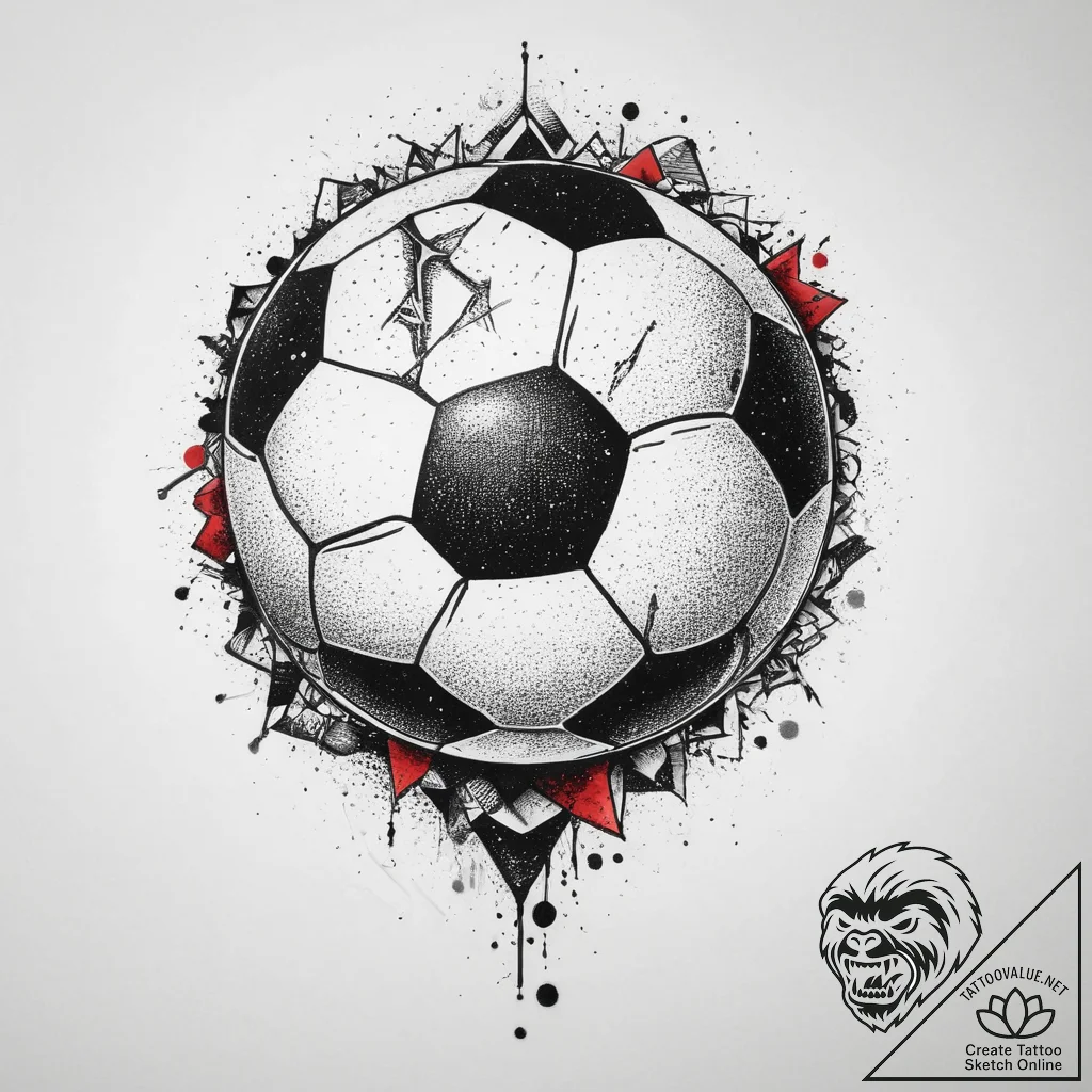 Soccer ball, tattoo line art, trash polka tat... - tattoo sketch (№1755719714_0, 20.08.2025 19:55) — tattoovalue.net