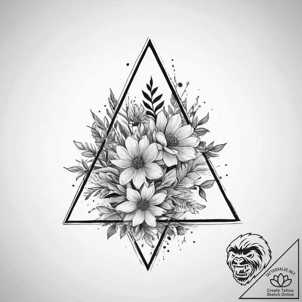 Tattoo sketch a simple triangle with a floral... - tattoo sketch (№1755720536_0, 20.08.2025 20:08) — tattoovalue.net
