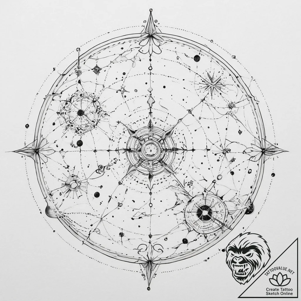 Tattoo design a fine line rendering of a comp... - tattoo sketch (№1755721160_0, 20.08.2025 20:19) — tattoovalue.net