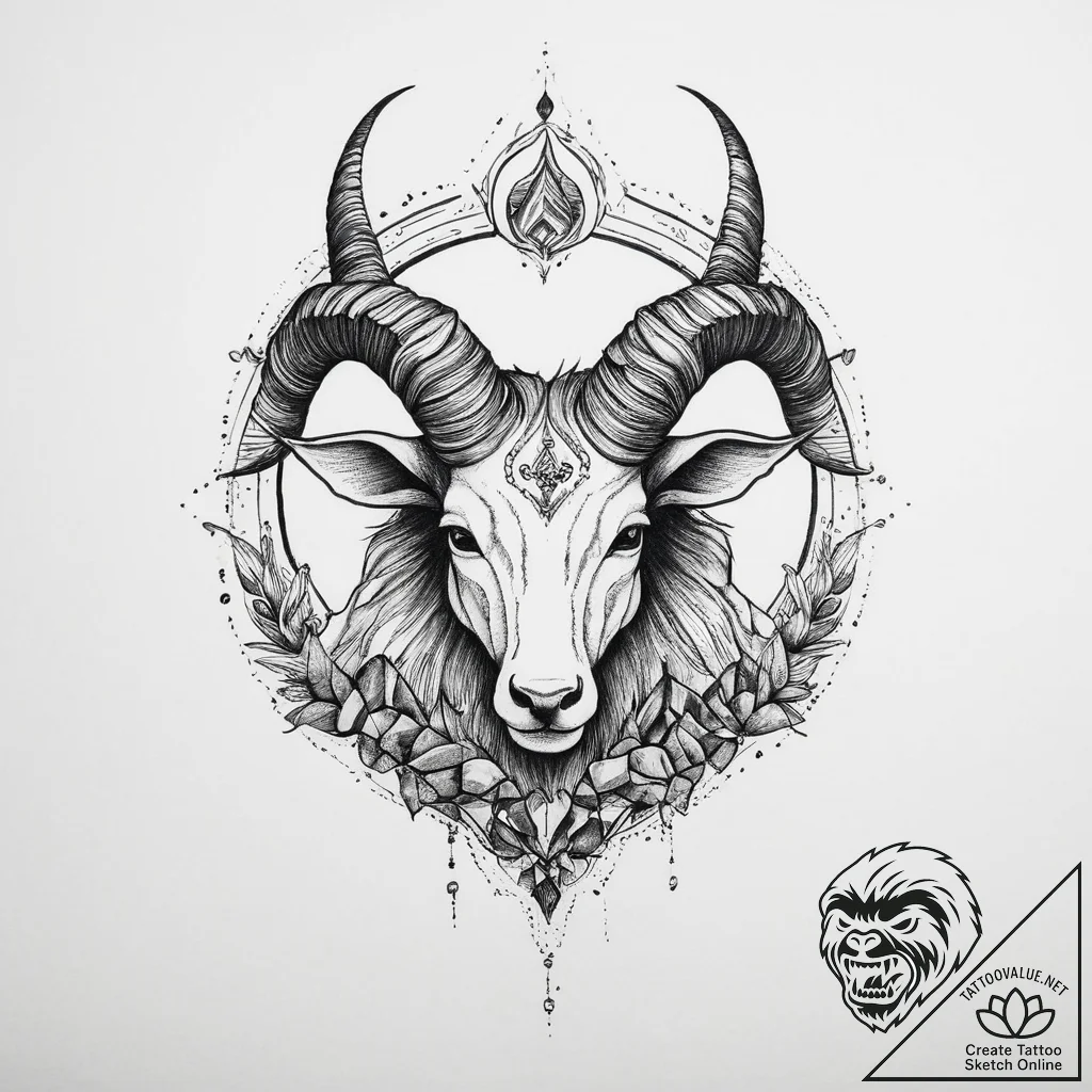 Tattoo design a capricorn symbol made of stro... - tattoo sketch (№1755722396_0, 20.08.2025 20:39) — tattoovalue.net