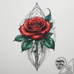 A single, perfect red rose in a crystal vase… – tattoo sketch (№1755722606_0, 20.08.2025 20:43) — tattoovalue.net