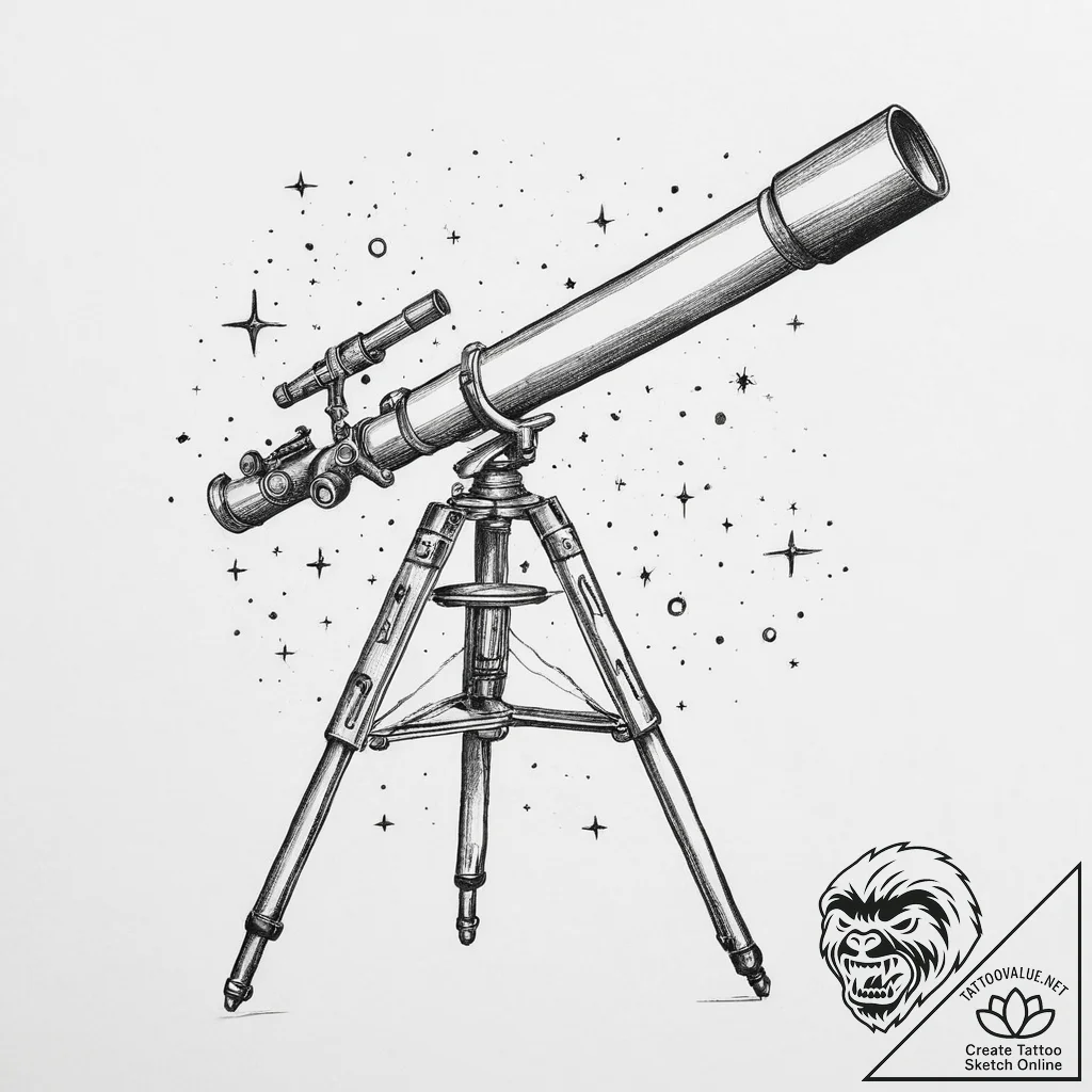 A telescope pointing at the stars - tattoo sketch (№1755723017_0, 20.08.2025 20:50) — tattoovalue.net