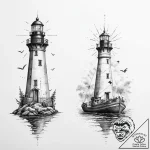 Tattoo sketch a lighthouse beam connecting tw… – tattoo sketch (№1755723427_0, 20.08.2025 20:57) — tattoovalue.net