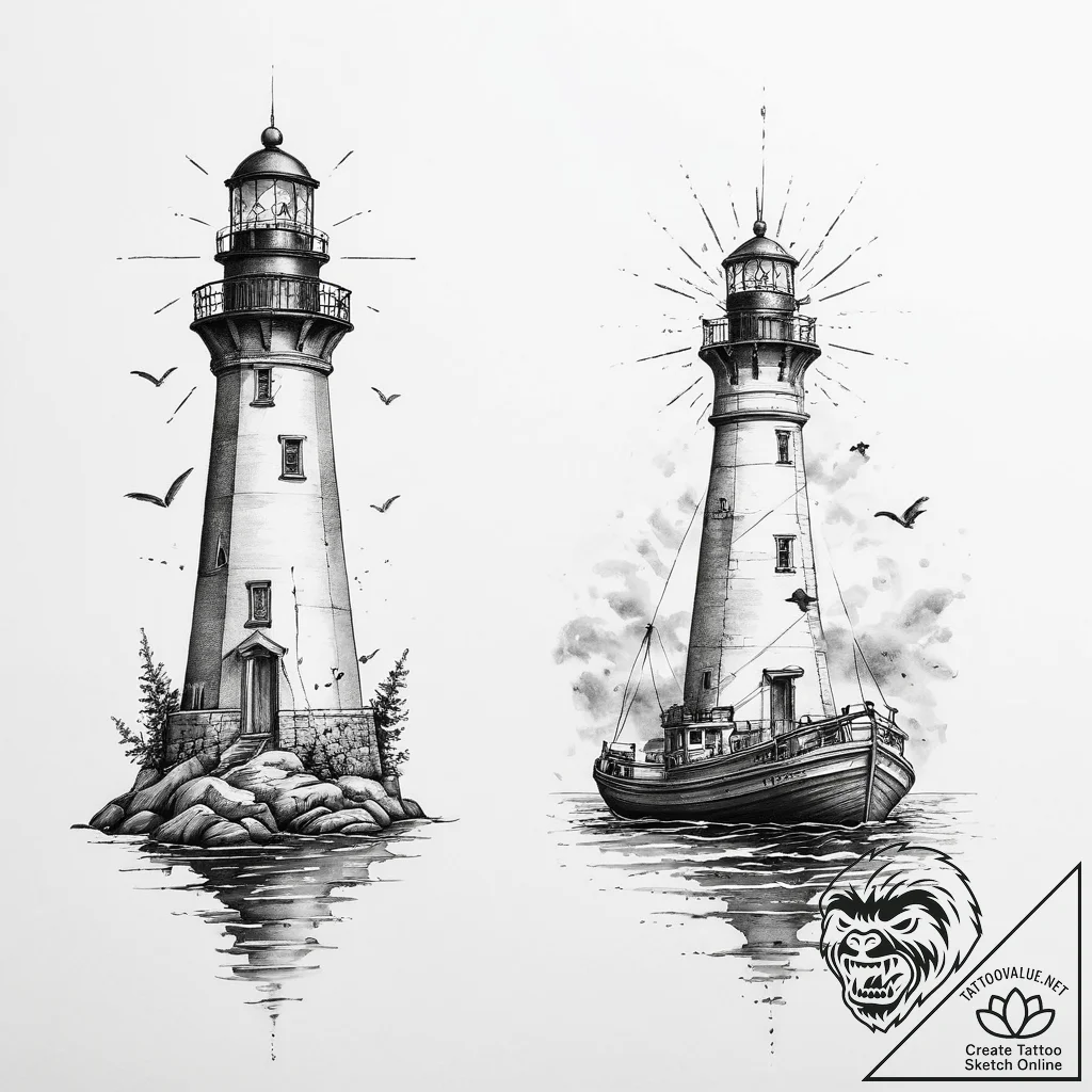 Tattoo sketch a lighthouse beam connecting tw... - tattoo sketch (№1755723427_0, 20.08.2025 20:57) — tattoovalue.net
